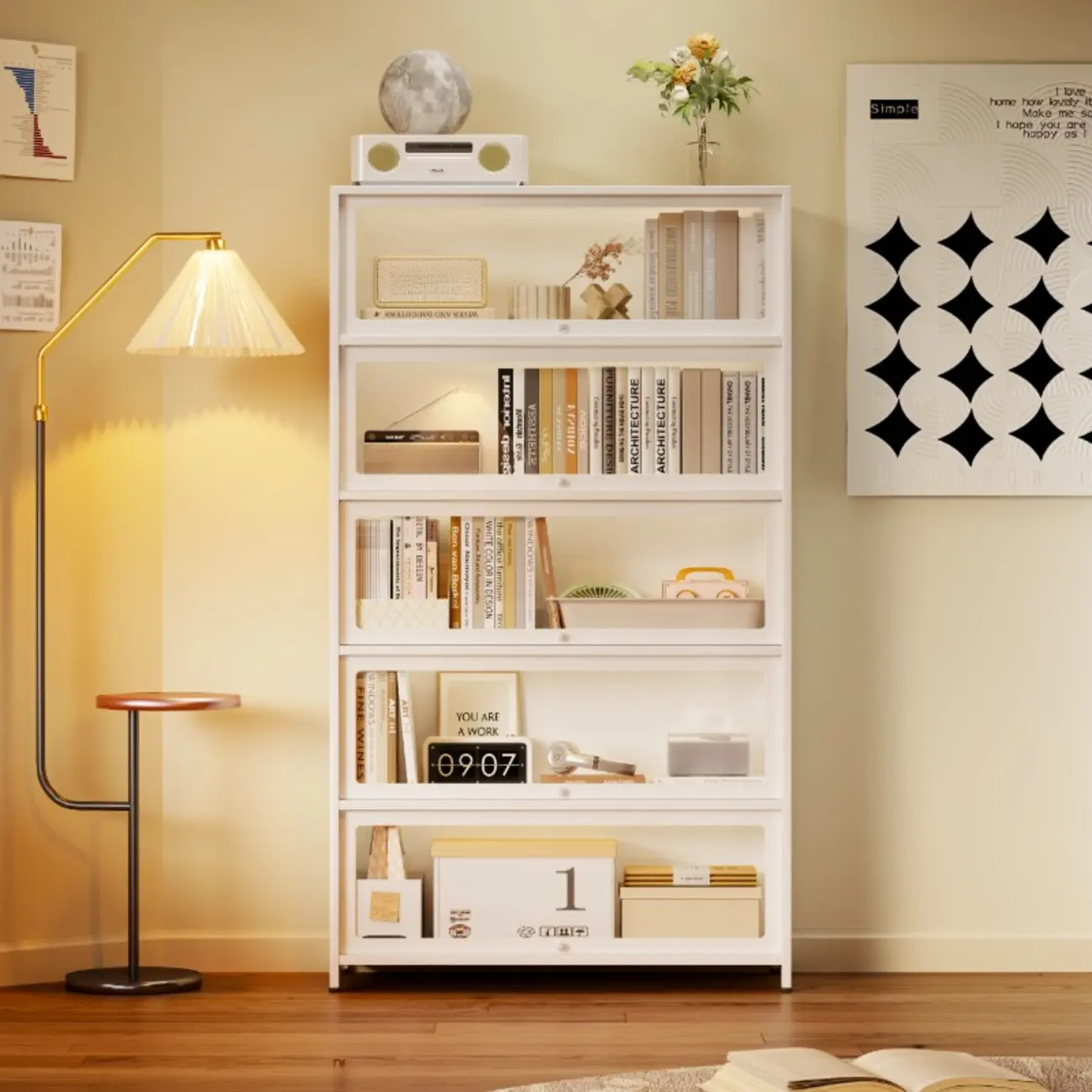 Floor Standing Modern 5-Tier Flip-Top Glass Display Cabinet Image - 1 | homeyfad