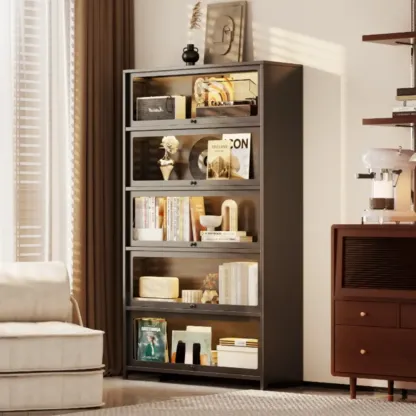 Floor Standing Modern 5-Tier Flip-Top Glass Display Cabinet Image - 4