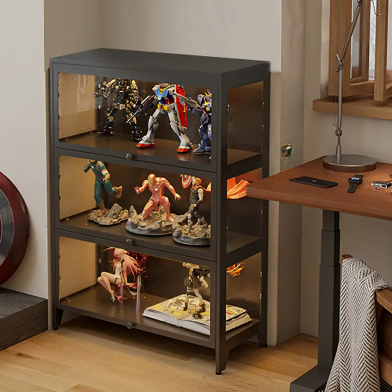 Floor Standing Modern 5-Tier Flip-Top Glass Display Cabinet Image - 6