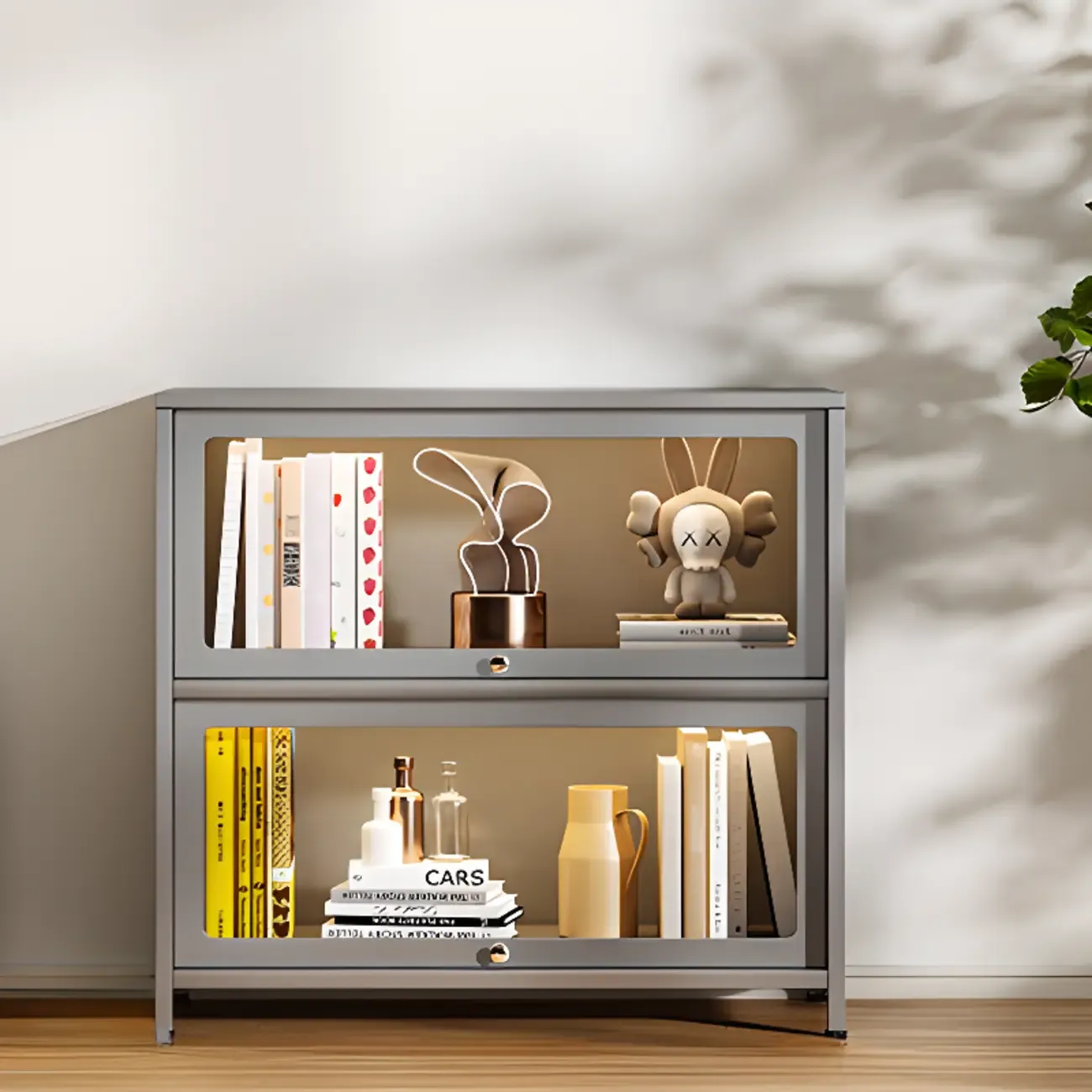 Floor Standing Modern 5-Tier Flip-Top Glass Display Cabinet Image - 8