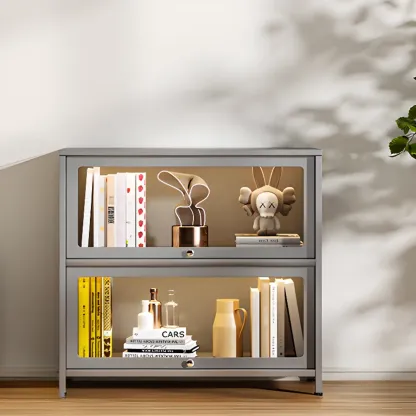 Floor Standing Modern 5-Tier Flip-Top Glass Display Cabinet Image - 8