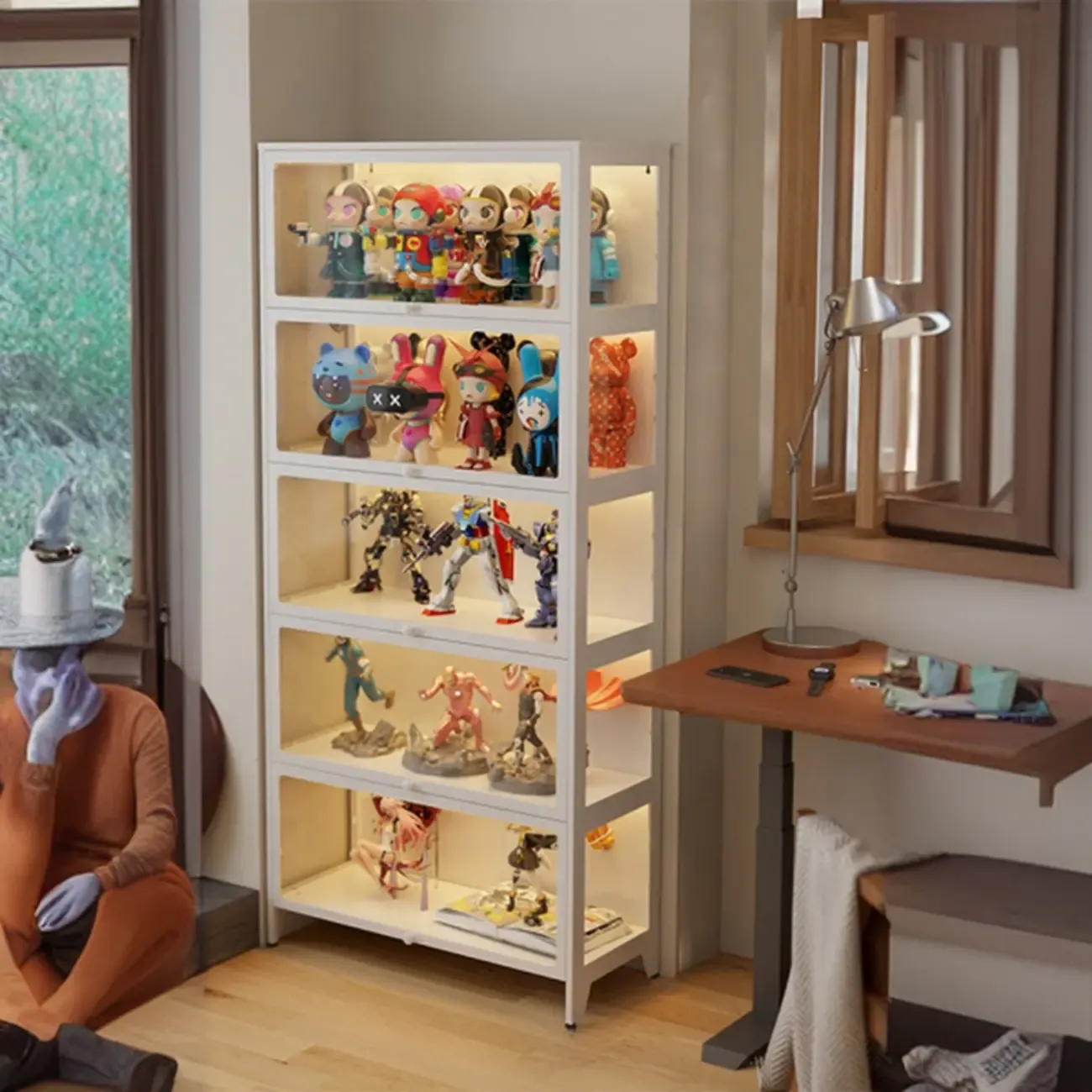 Floor Standing Modern 5-Tier Flip-Top Glass Display Cabinet Image - 10