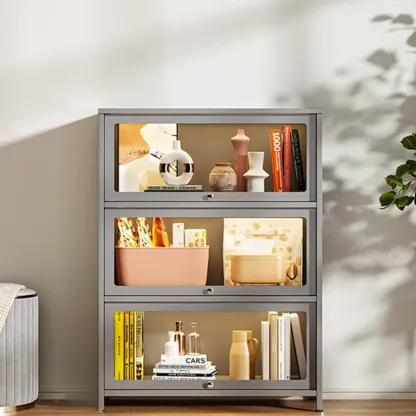 Floor Standing Modern 5-Tier Flip-Top Glass Display Cabinet Image - 12