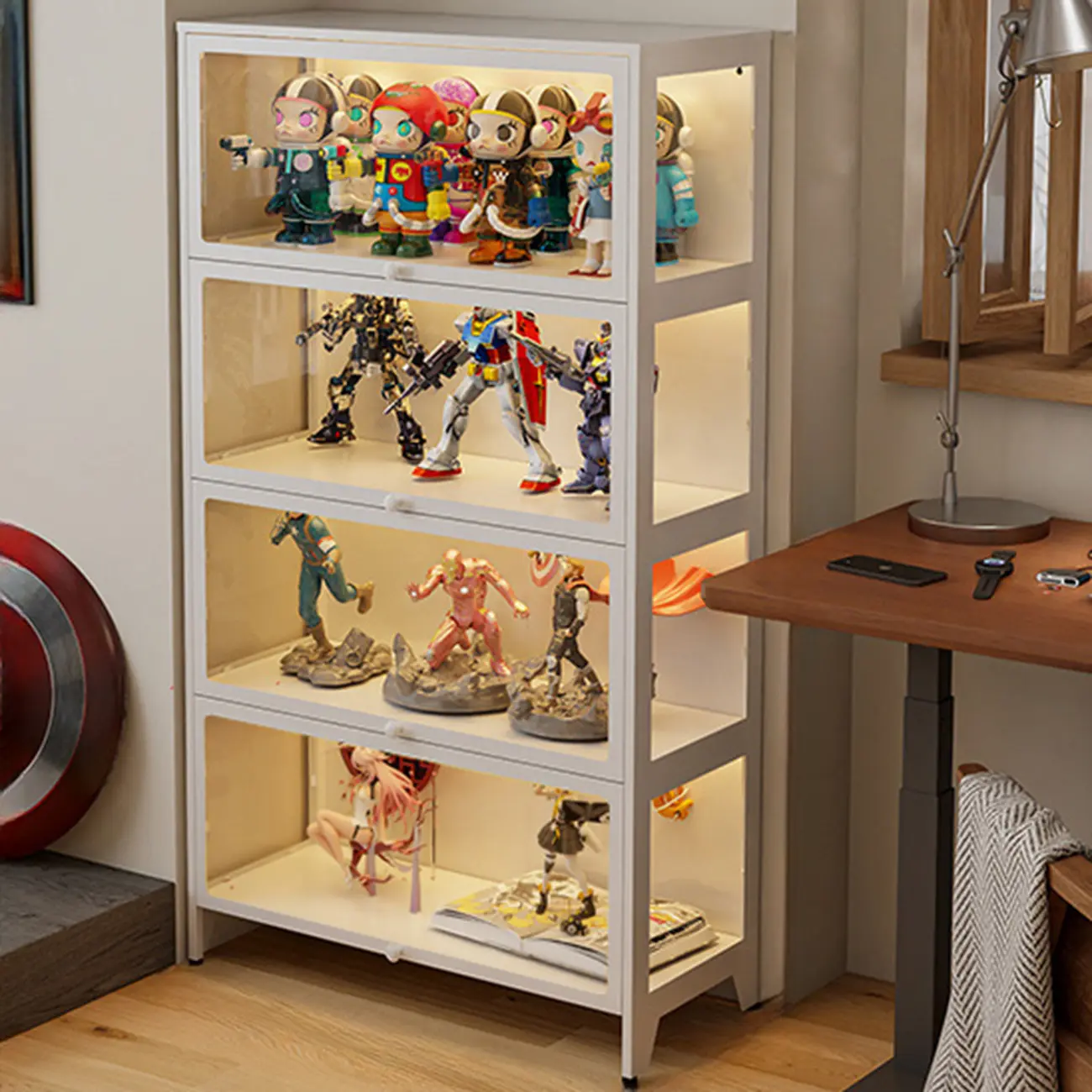 Floor Standing Modern 5-Tier Flip-Top Glass Display Cabinet Image - 13 | homeyfad