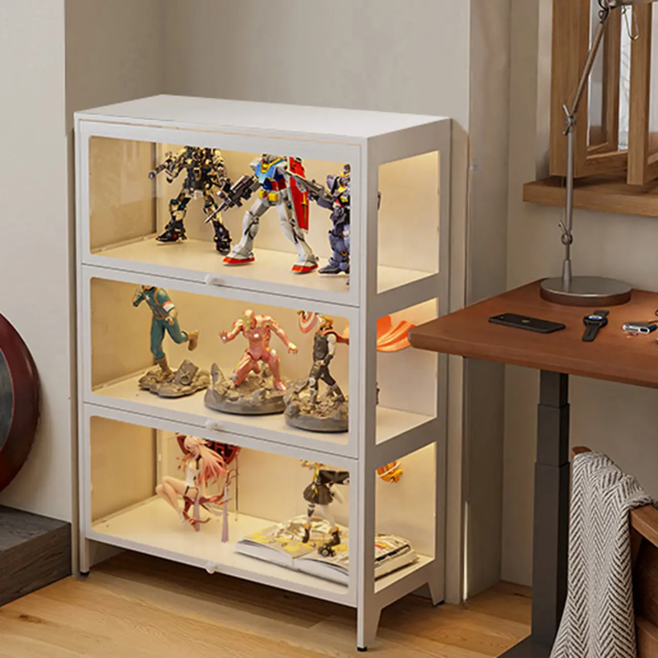 Floor Standing Modern 5-Tier Flip-Top Glass Display Cabinet Image - 14 | homeyfad