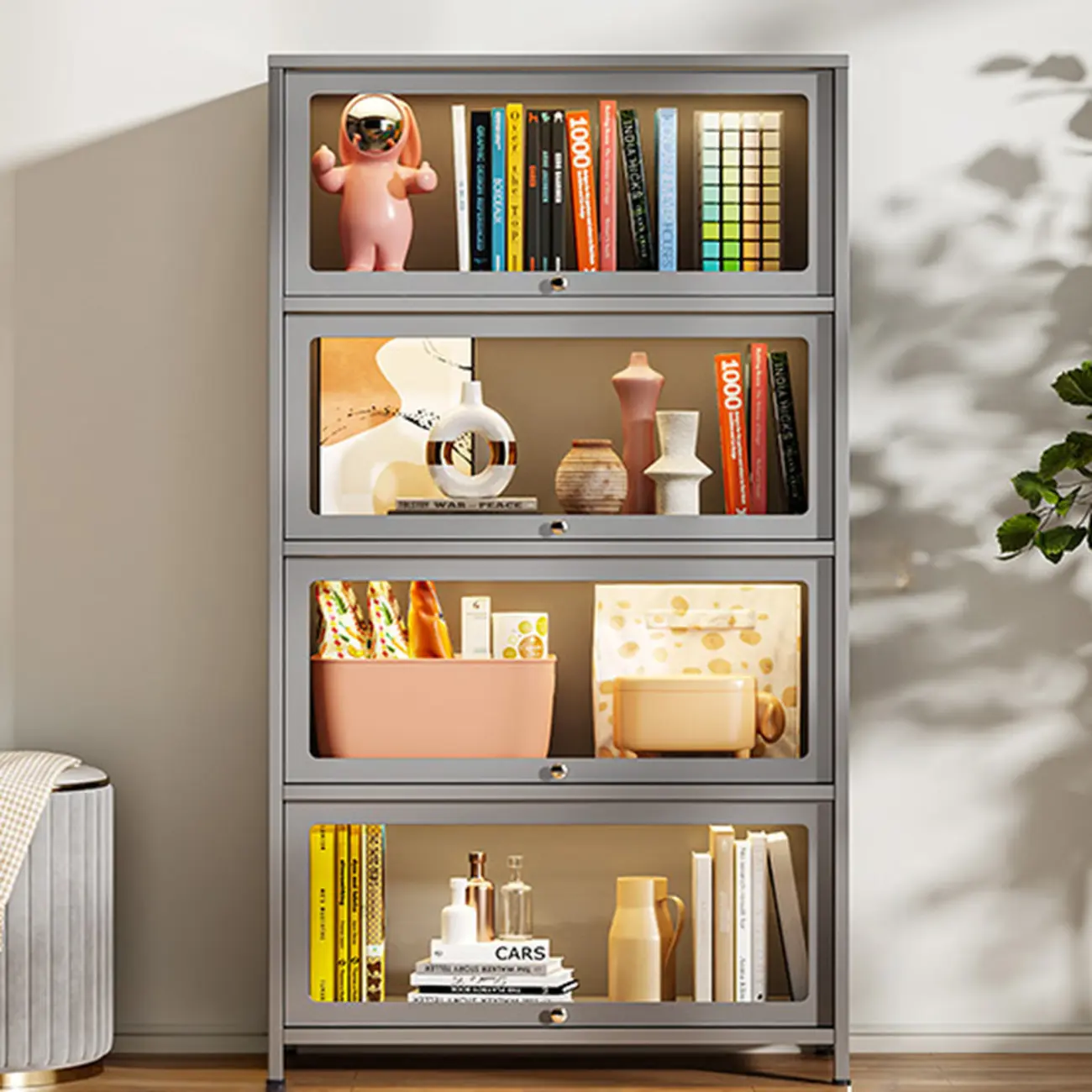 Floor Standing Modern 5-Tier Flip-Top Glass Display Cabinet Image - 15 | homeyfad