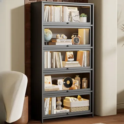 Floor Standing Modern 5-Tier Flip-Top Glass Display Cabinet Image - 16