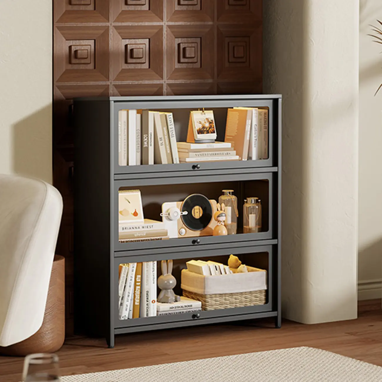 Floor Standing Modern 5-Tier Flip-Top Glass Display Cabinet Image - 19 | homeyfad