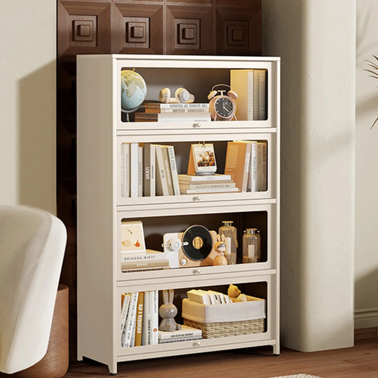 Floor Standing Modern 5-Tier Flip-Top Glass Display Cabinet Image - 20 | homeyfad