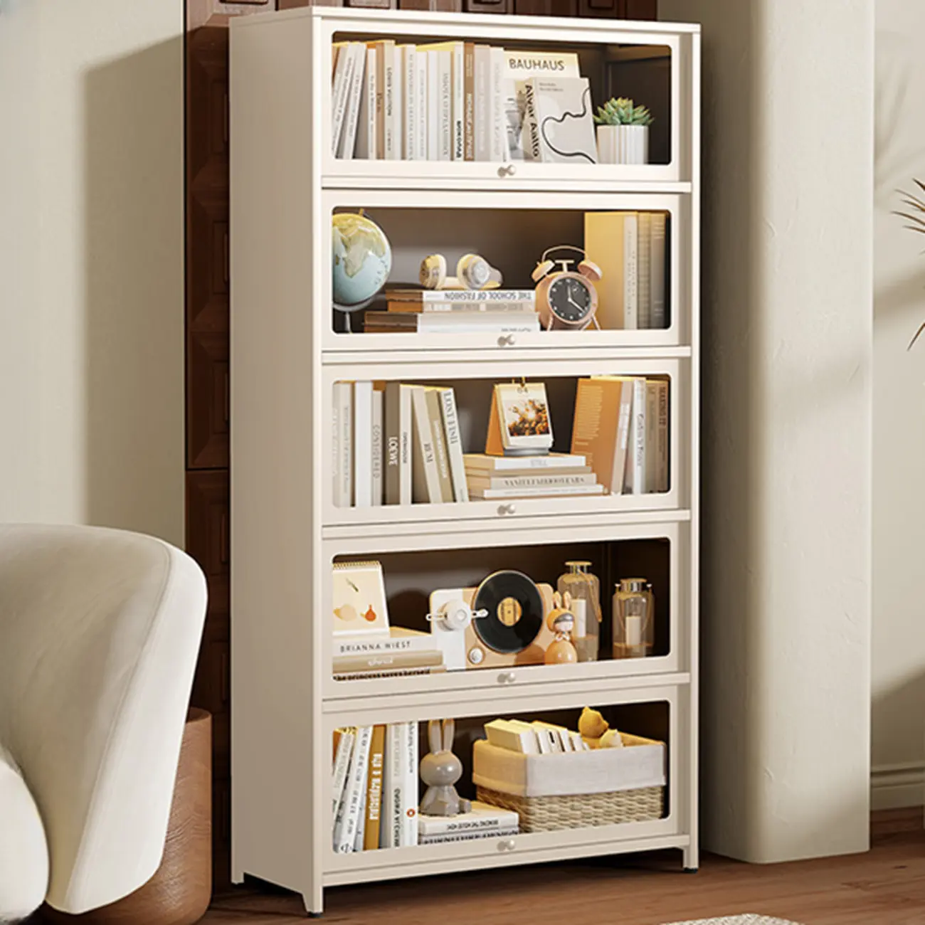 Floor Standing Modern 5-Tier Flip-Top Glass Display Cabinet Image - 21 | homeyfad