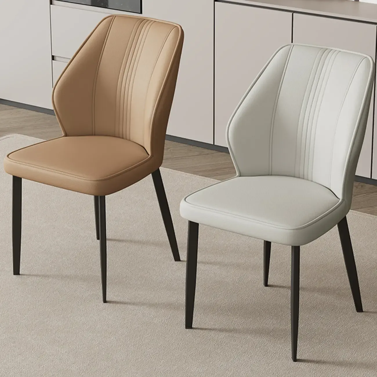 Modern Faux Leather Upholstered Wingback Dining Chair with Metal Legs Image - 1