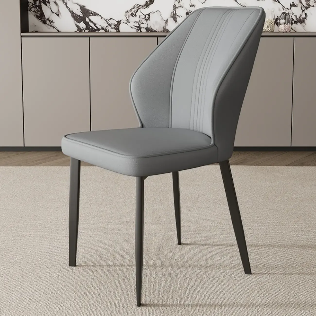 Modern Faux Leather Upholstered Wingback Dining Chair with Metal Legs Image - 8