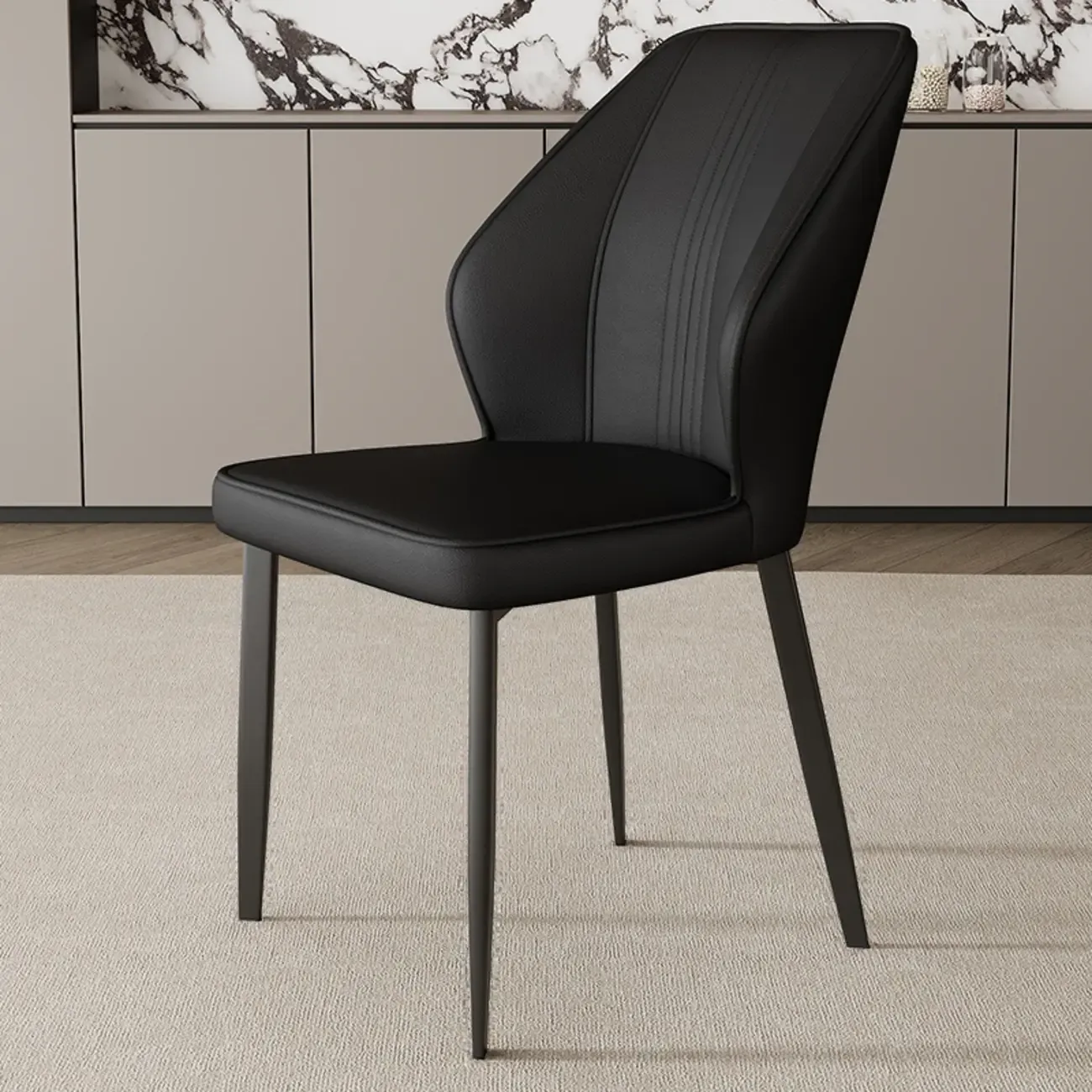 Modern Faux Leather Upholstered Wingback Dining Chair with Metal Legs Image - 9