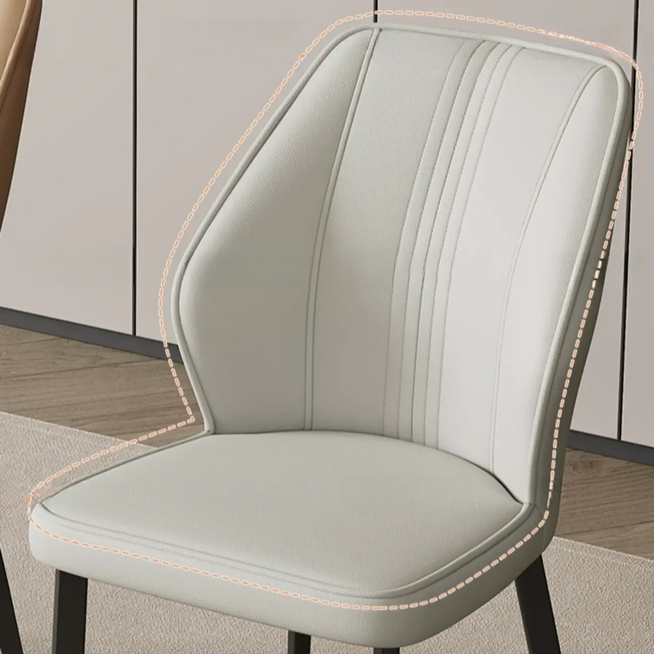 Modern Faux Leather Upholstered Wingback Dining Chair with Metal Legs Image - 7