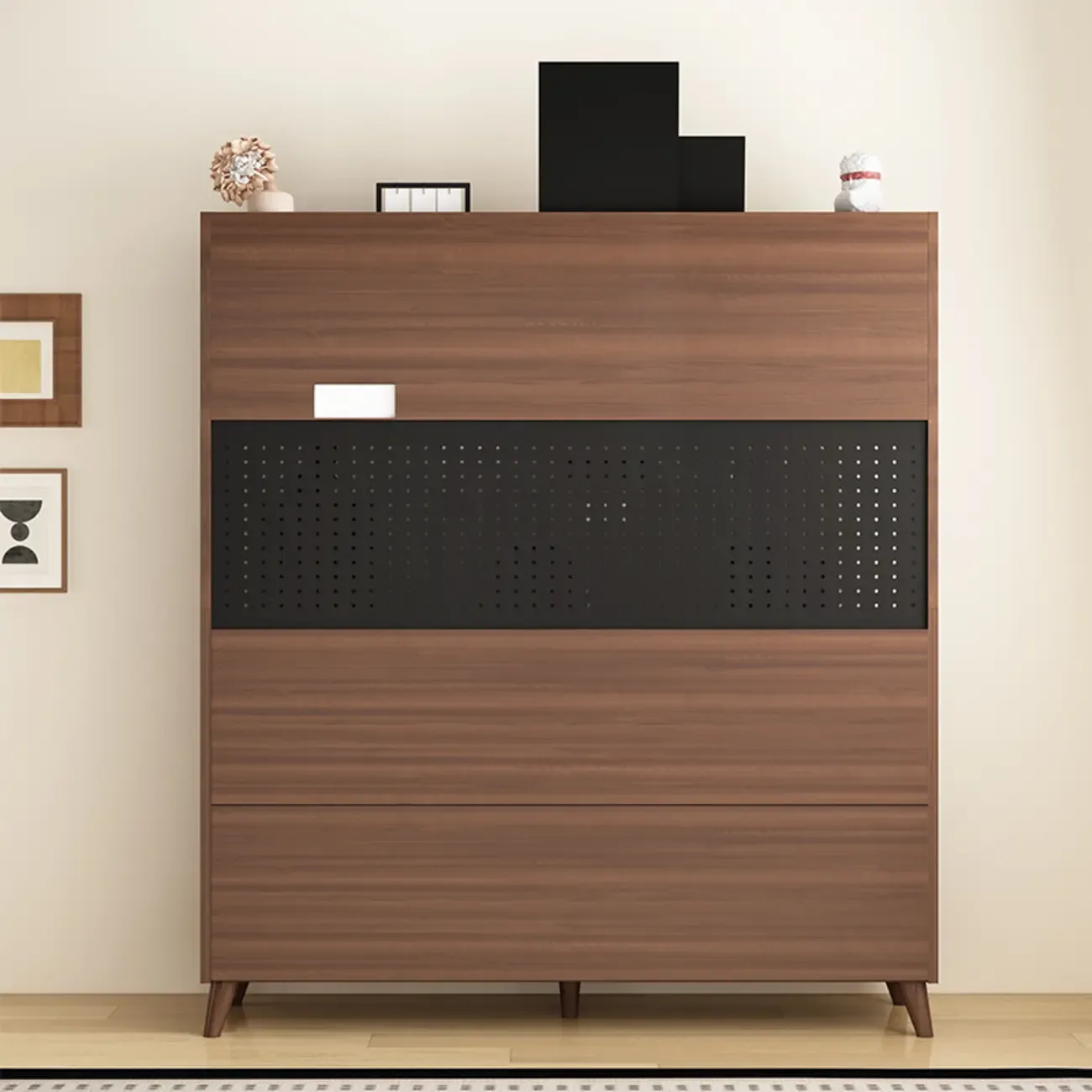 Kitchen Brown Wood Storage Sideboard with Drawer Image - 7