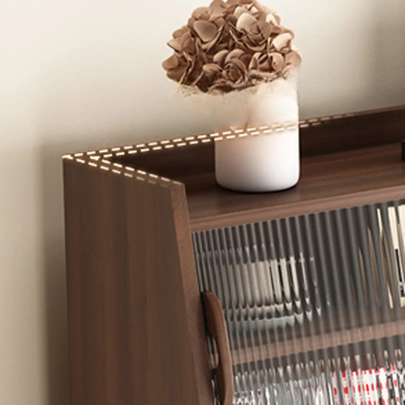 Wide Brown Wooden Pegboard Back Sideboard with Hutch Image - 6 | homeyfad