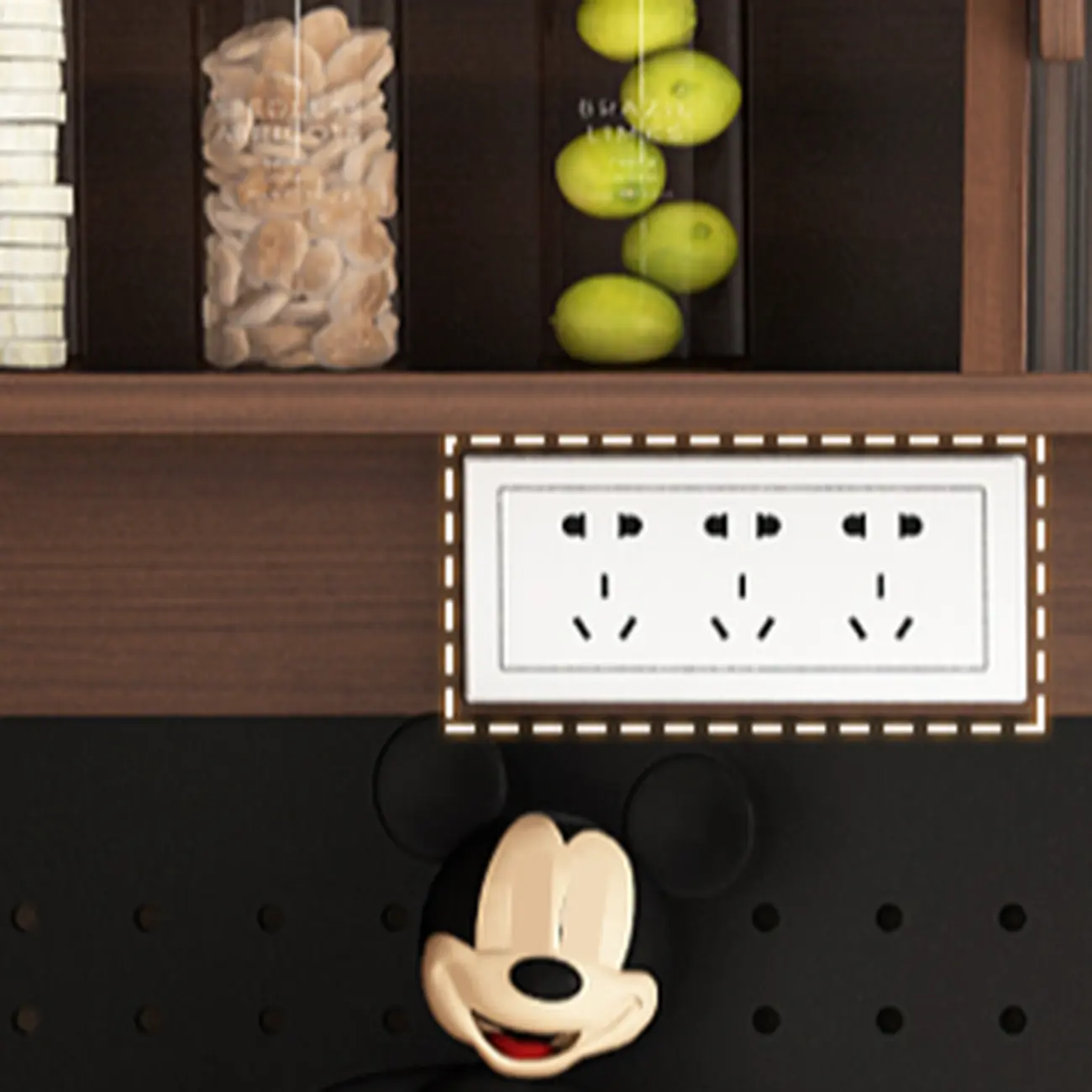 Wide Brown Wooden Pegboard Back Sideboard with Hutch Image - 8 | homeyfad