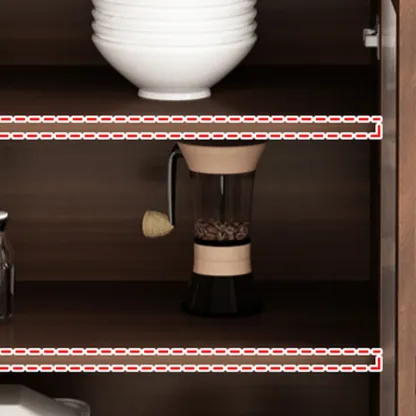 Wide Brown Wooden Pegboard Back Sideboard with Hutch Image - 10