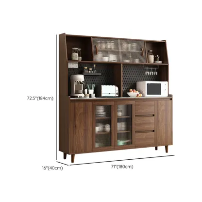 Wide Brown Wooden Pegboard Back Sideboard with Hutch #size