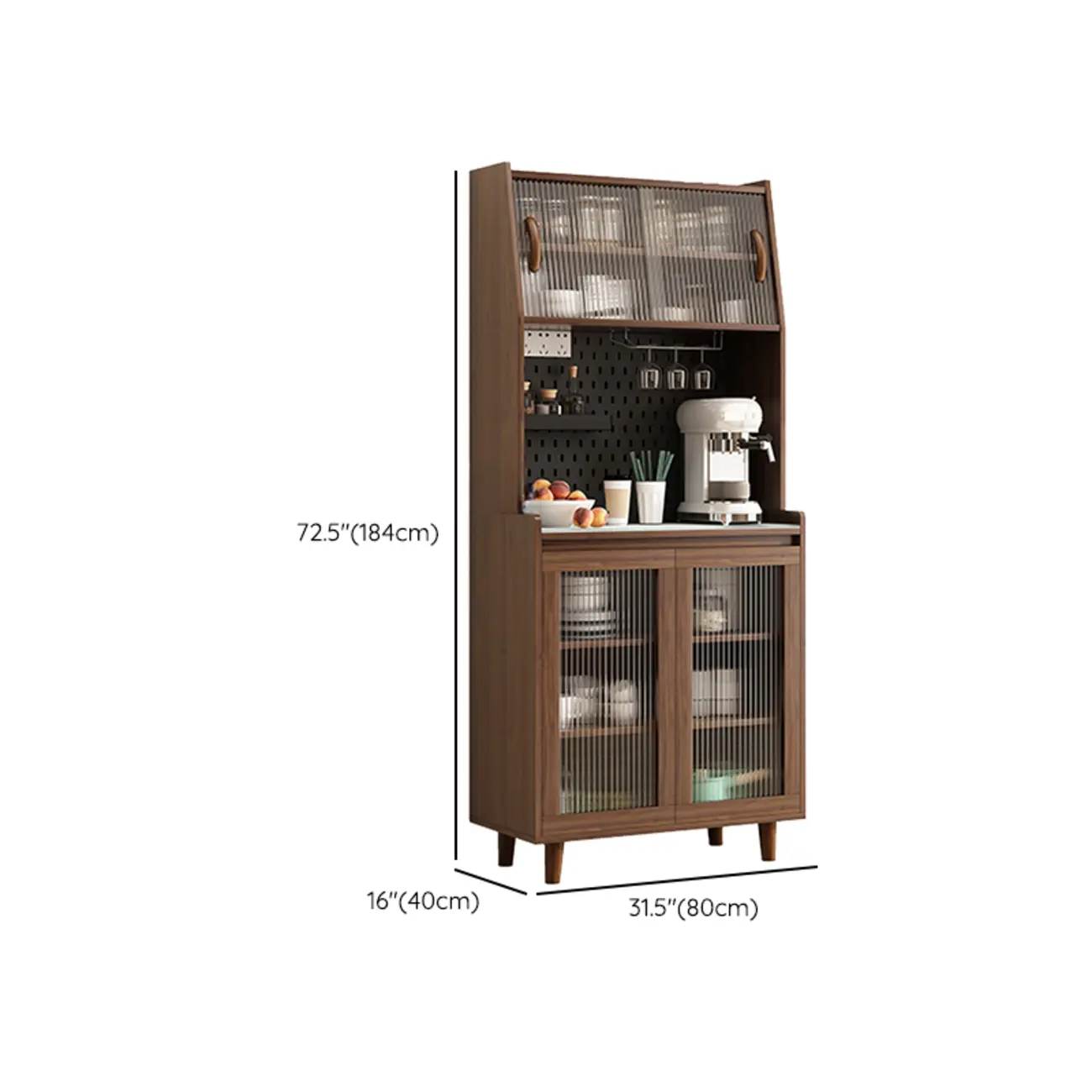 Wide Brown Wooden Pegboard Back Sideboard with Hutch Image - 19 | homeyfad