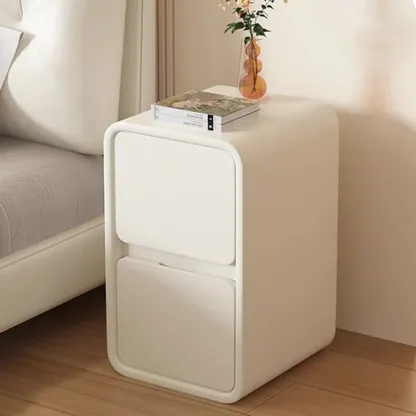 Simplistic 2 Tiers Vinyl Leather Nightstand with Drawer Storage Image - 6