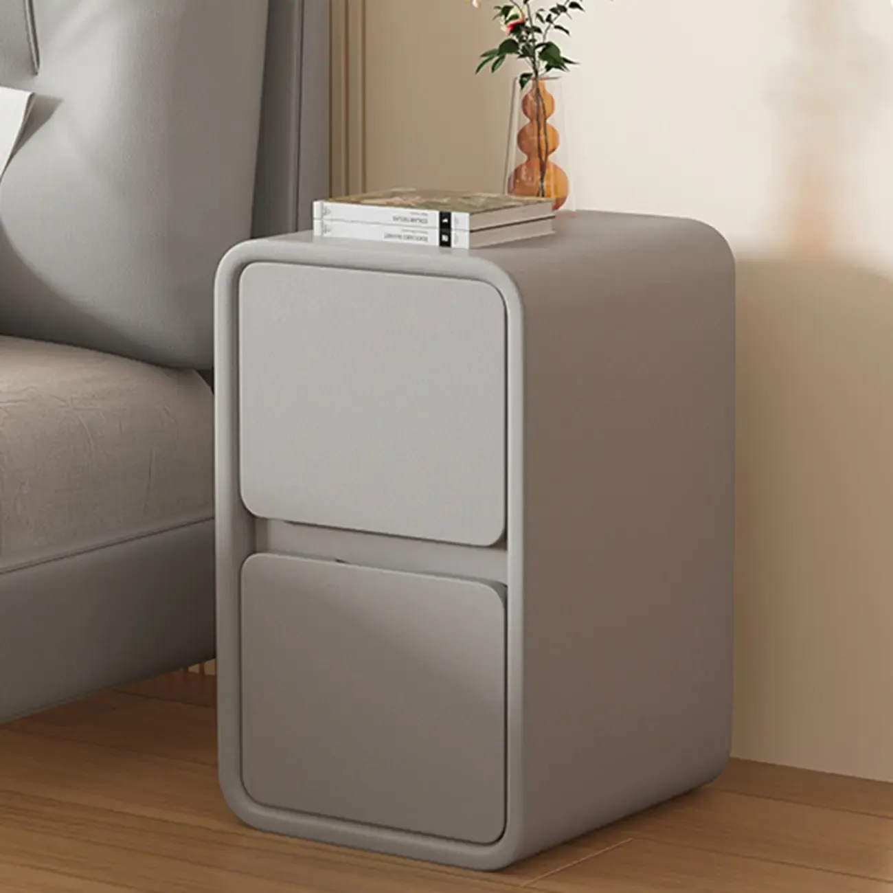 Simplistic 2 Tiers Vinyl Leather Nightstand with Drawer Storage Image - 7