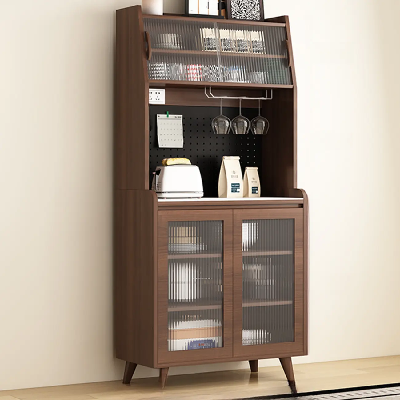 Kitchen Brown Wood Storage Sideboard with Drawer Image - 2 | homeyfad
