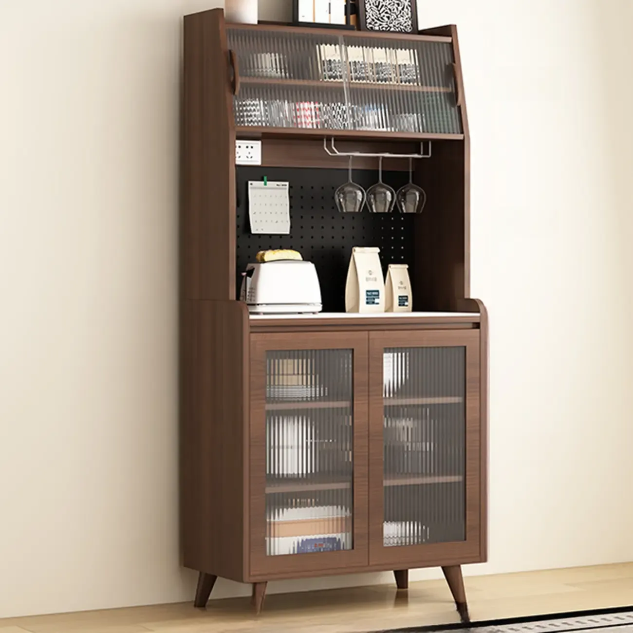 Kitchen Brown Wood Storage Sideboard with Drawer Image - 2