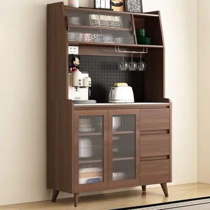 Kitchen Brown Wood Storage Sideboard with Drawer Image - 4