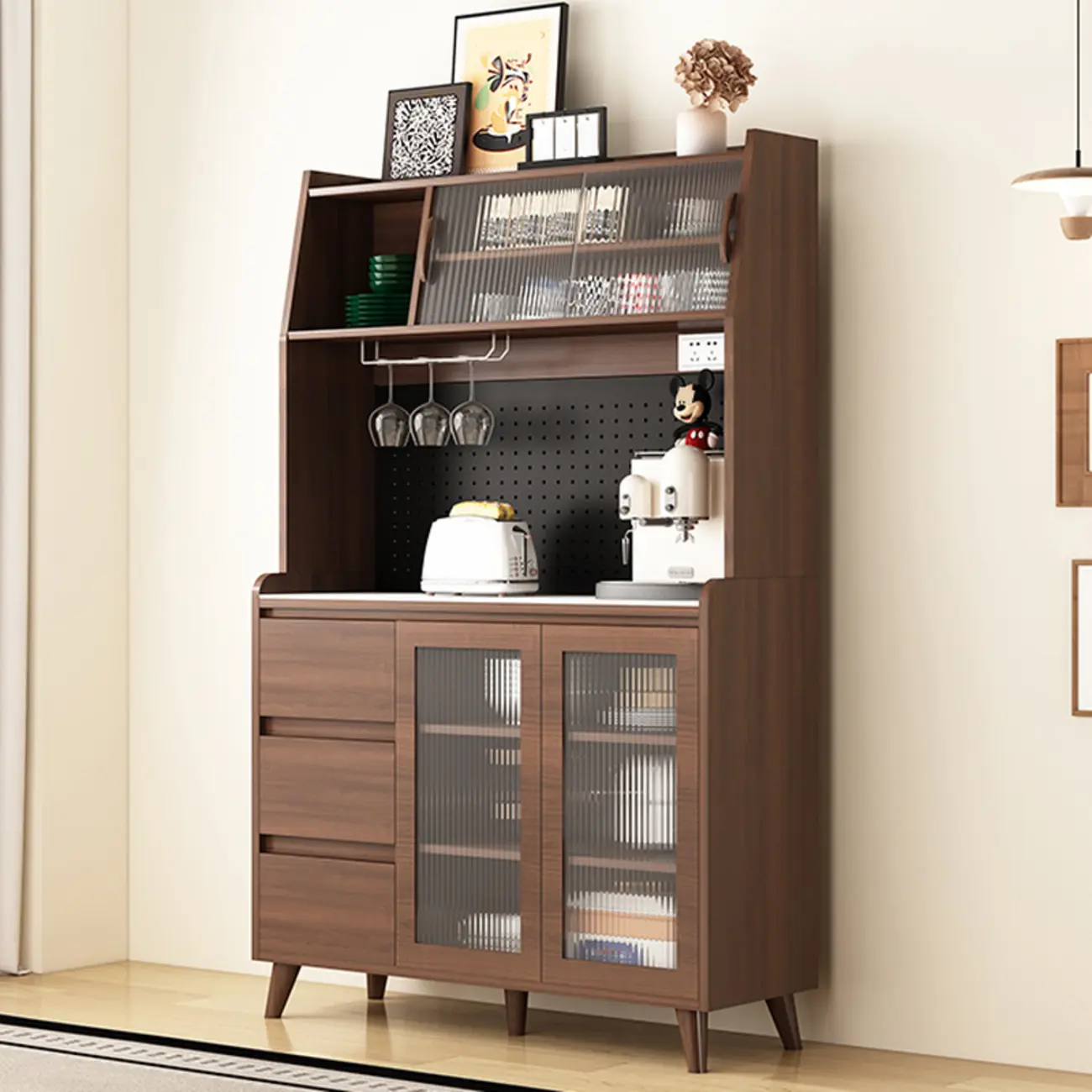 Kitchen Brown Wood Storage Sideboard with Drawer Image - 5 | homeyfad