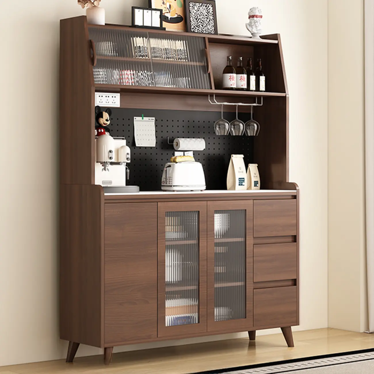 Kitchen Brown Wood Storage Sideboard with Drawer Image - 6 | homeyfad