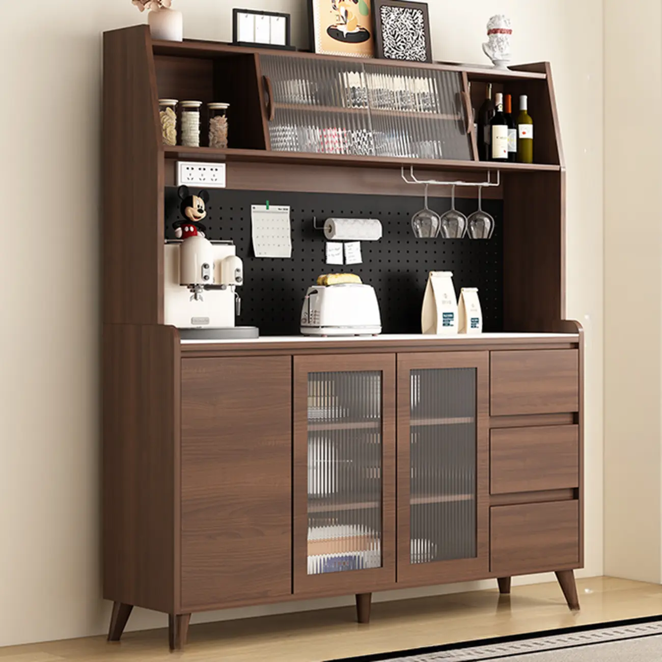 Kitchen Brown Wood Storage Sideboard with Drawer Image - 15 | homeyfad