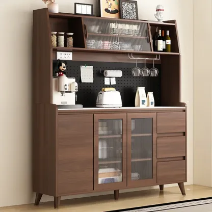 Kitchen Brown Wood Storage Sideboard with Drawer Image - 15