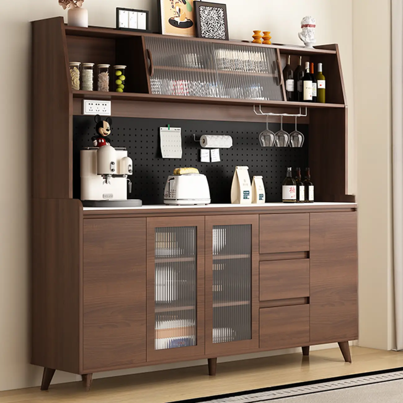 Kitchen Brown Wood Storage Sideboard with Drawer Image - 16 | homeyfad