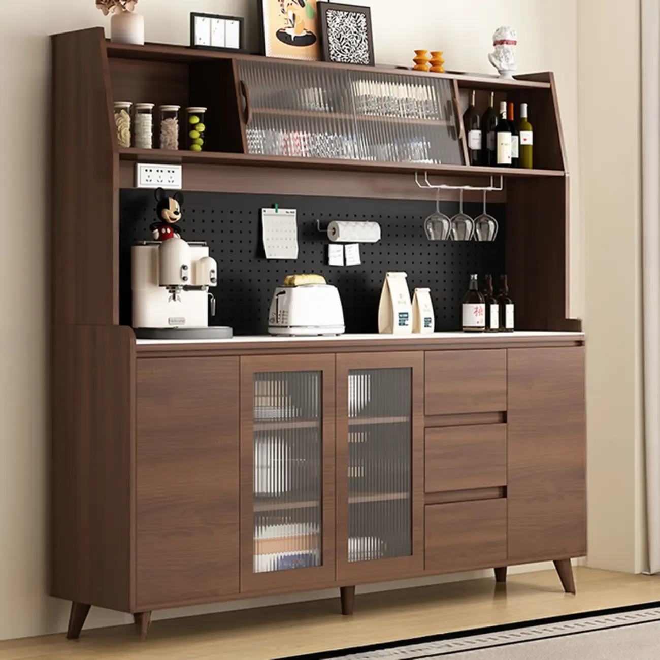 Kitchen Brown Wood Storage Sideboard with Drawer Image - 16
