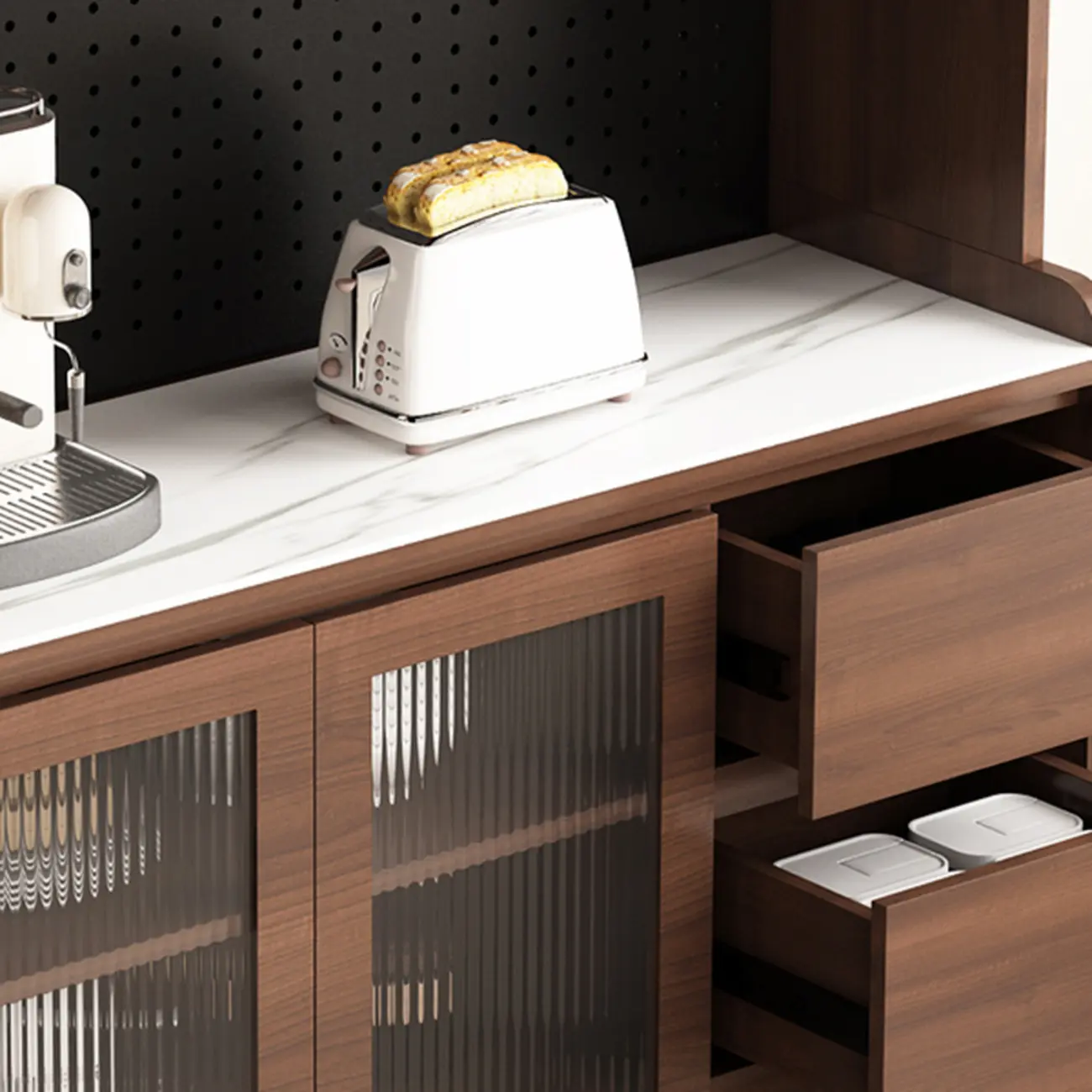 Kitchen Brown Wood Storage Sideboard with Drawer Image - 14 | homeyfad