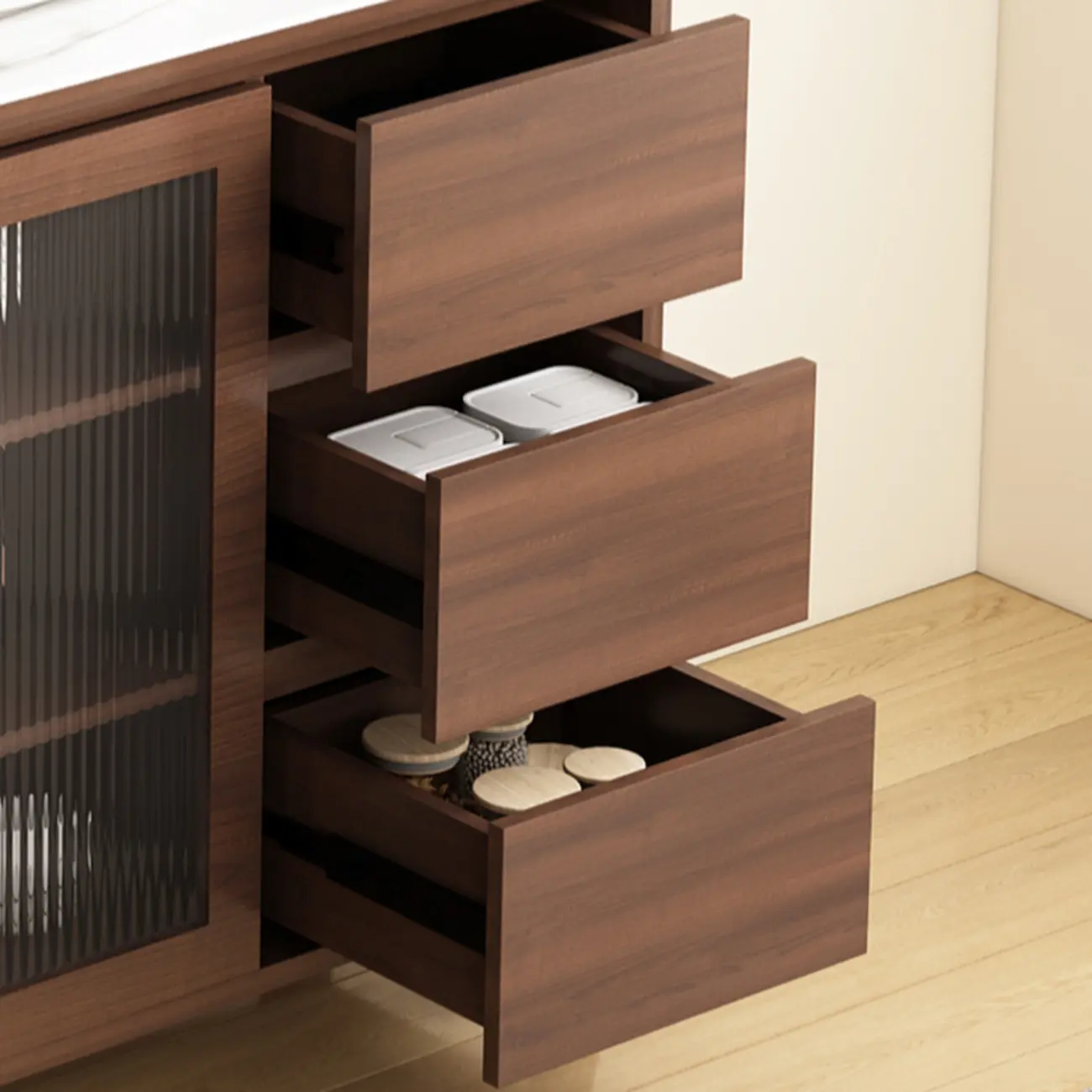 Kitchen Brown Wood Storage Sideboard with Drawer Image - 11 | homeyfad