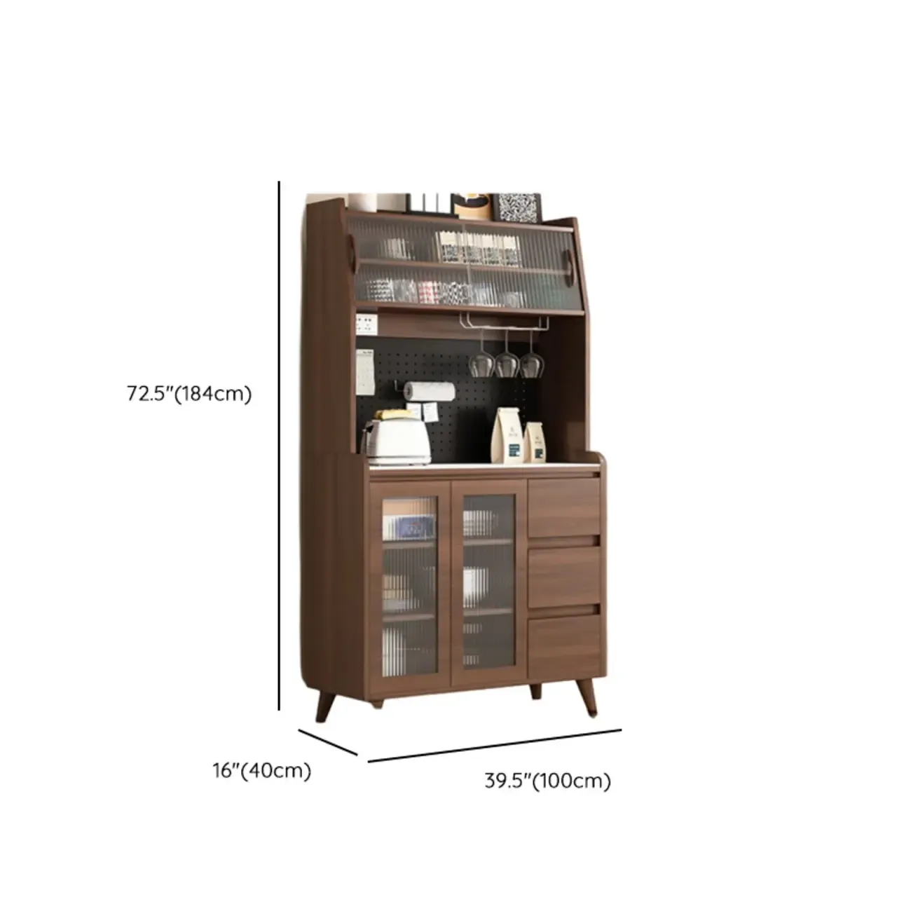 Kitchen Brown Wood Storage Sideboard with Drawer Image - 18