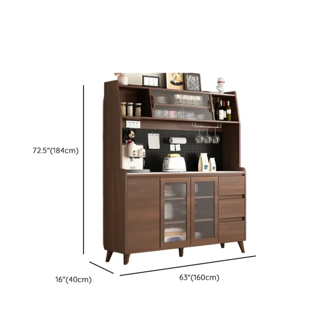 Kitchen Brown Wood Storage Sideboard with Drawer Image - 21