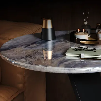 Black C-shaped Round Marble Top Living Room Side Table Image - 8