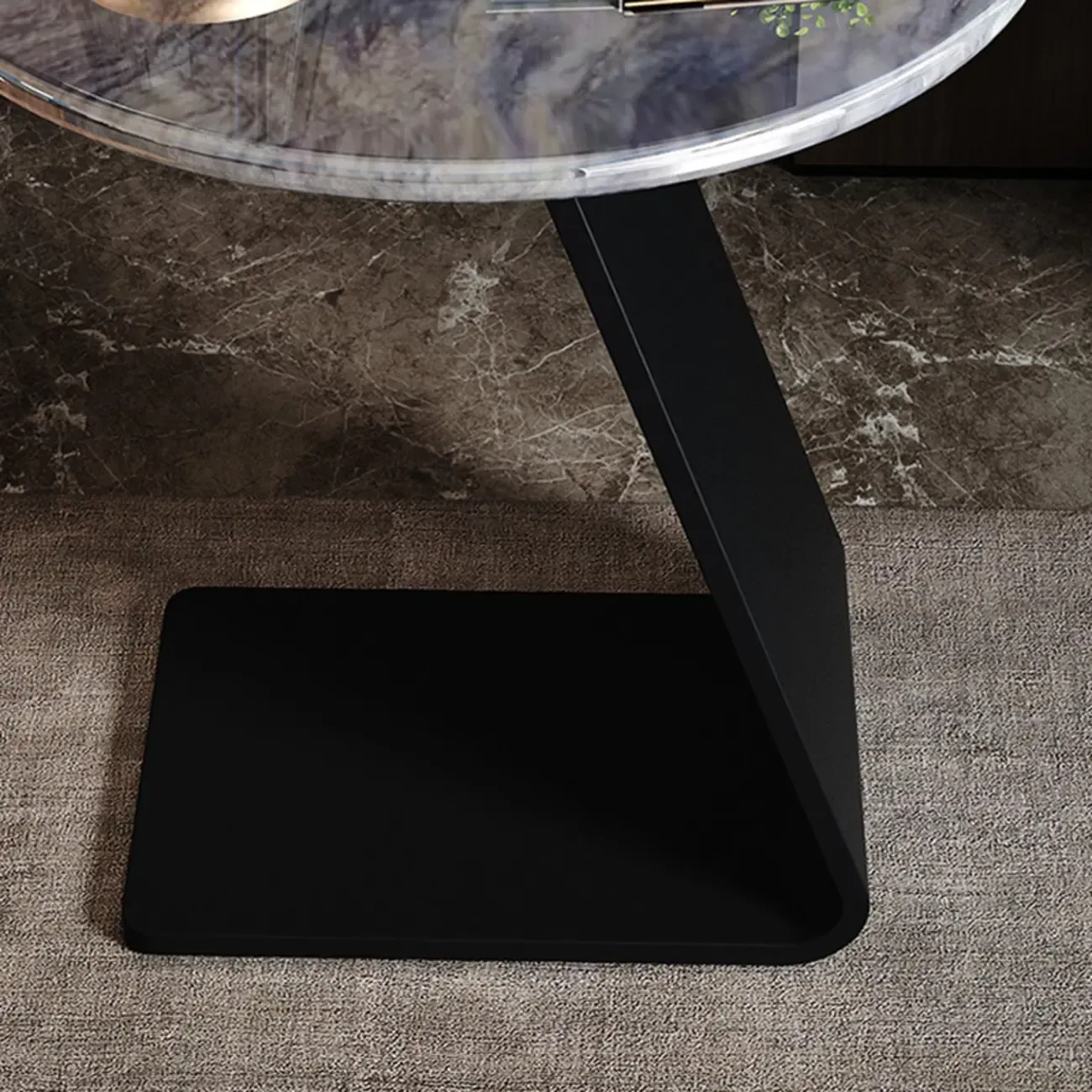 Black C-shaped Round Marble Top Living Room Side Table Image - 9