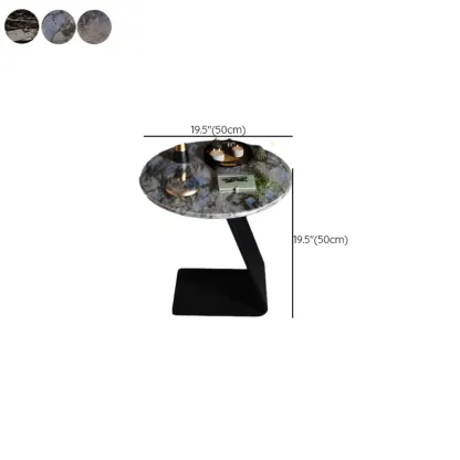 Black C-shaped Round Marble Top Living Room Side Table #size