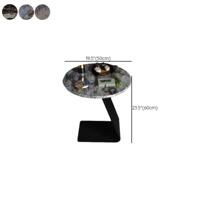 Black C-shaped Round Marble Top Living Room Side Table Image - 11