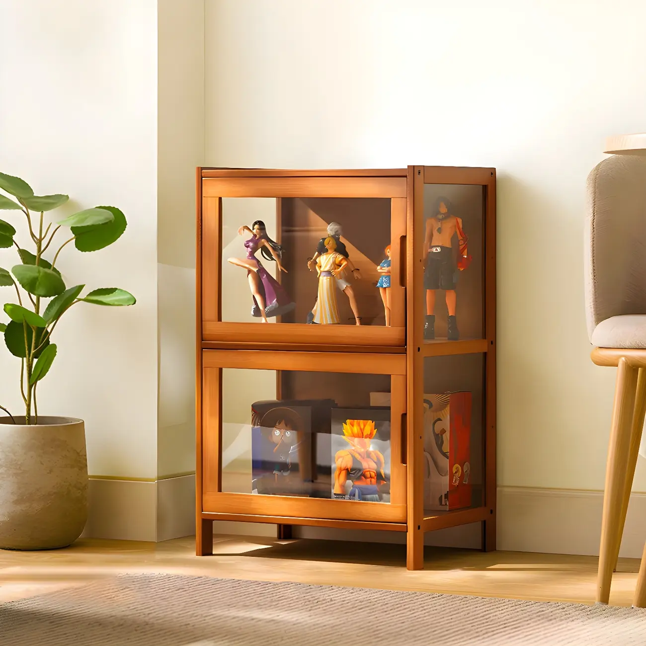 Modern Bamboo Tall Curio Cabinet with Glass Doors Image - 17 | homeyfad