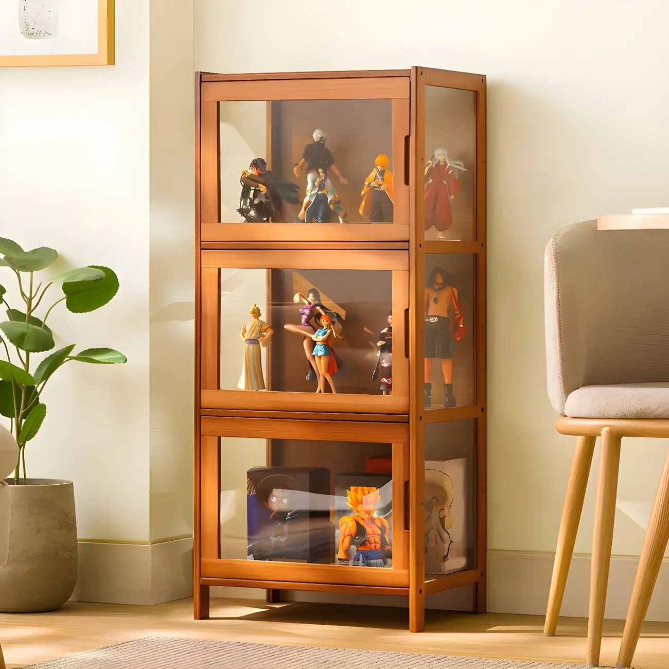 Modern Bamboo Tall Curio Cabinet with Glass Doors Image - 12 | homeyfad