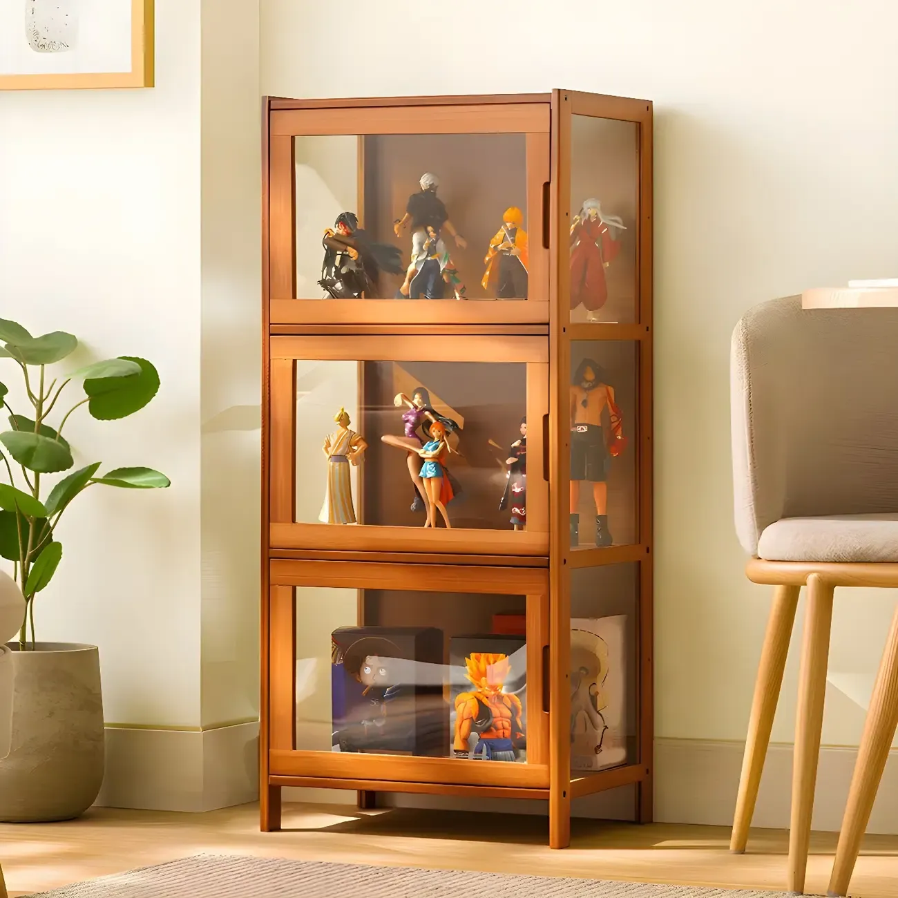 Modern Bamboo Tall Curio Cabinet with Glass Doors | HomeyFad