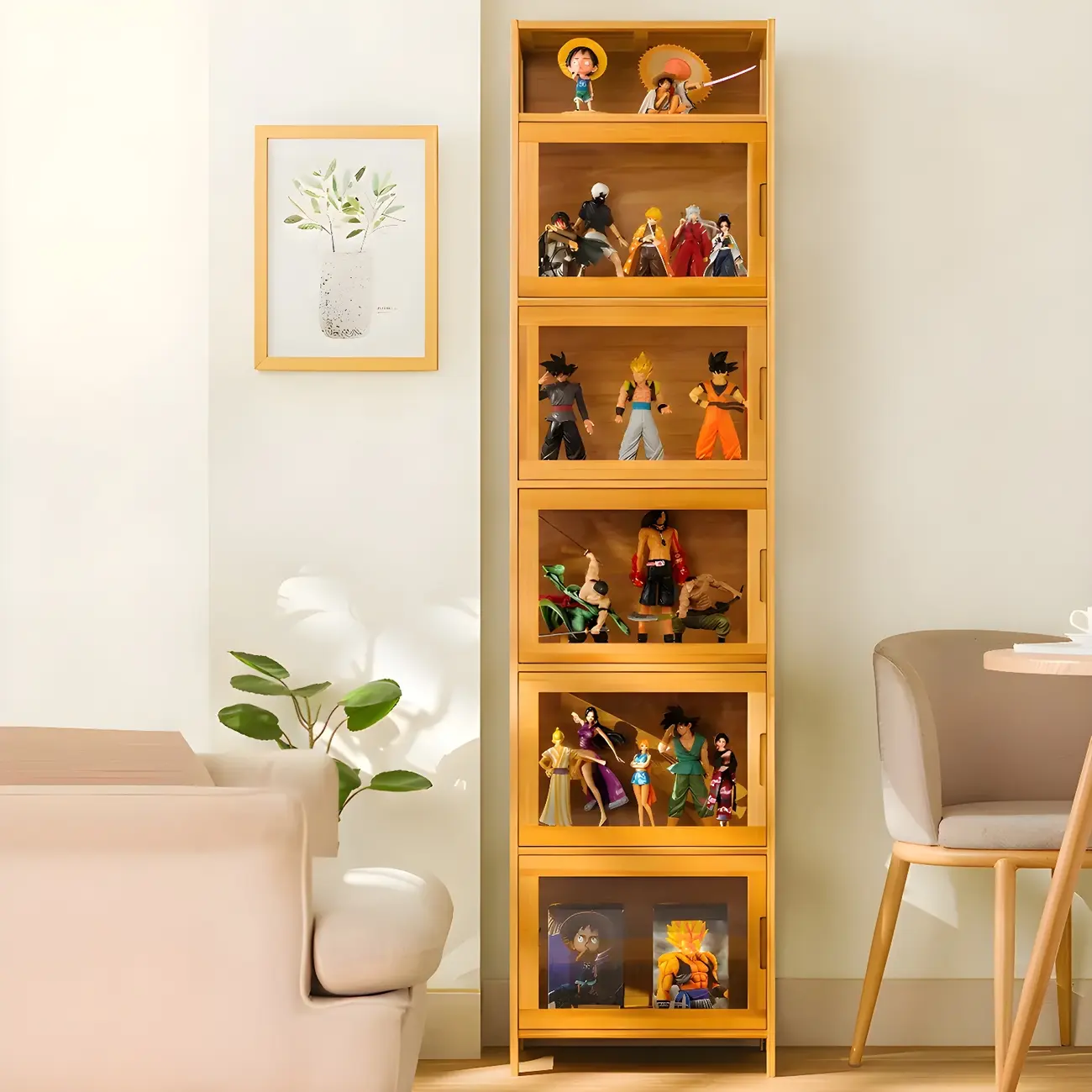 Modern Bamboo Tall Curio Cabinet with Glass Doors Image - 3 | homeyfad