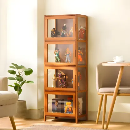 Modern Bamboo Tall Curio Cabinet with Glass Doors Image - 13