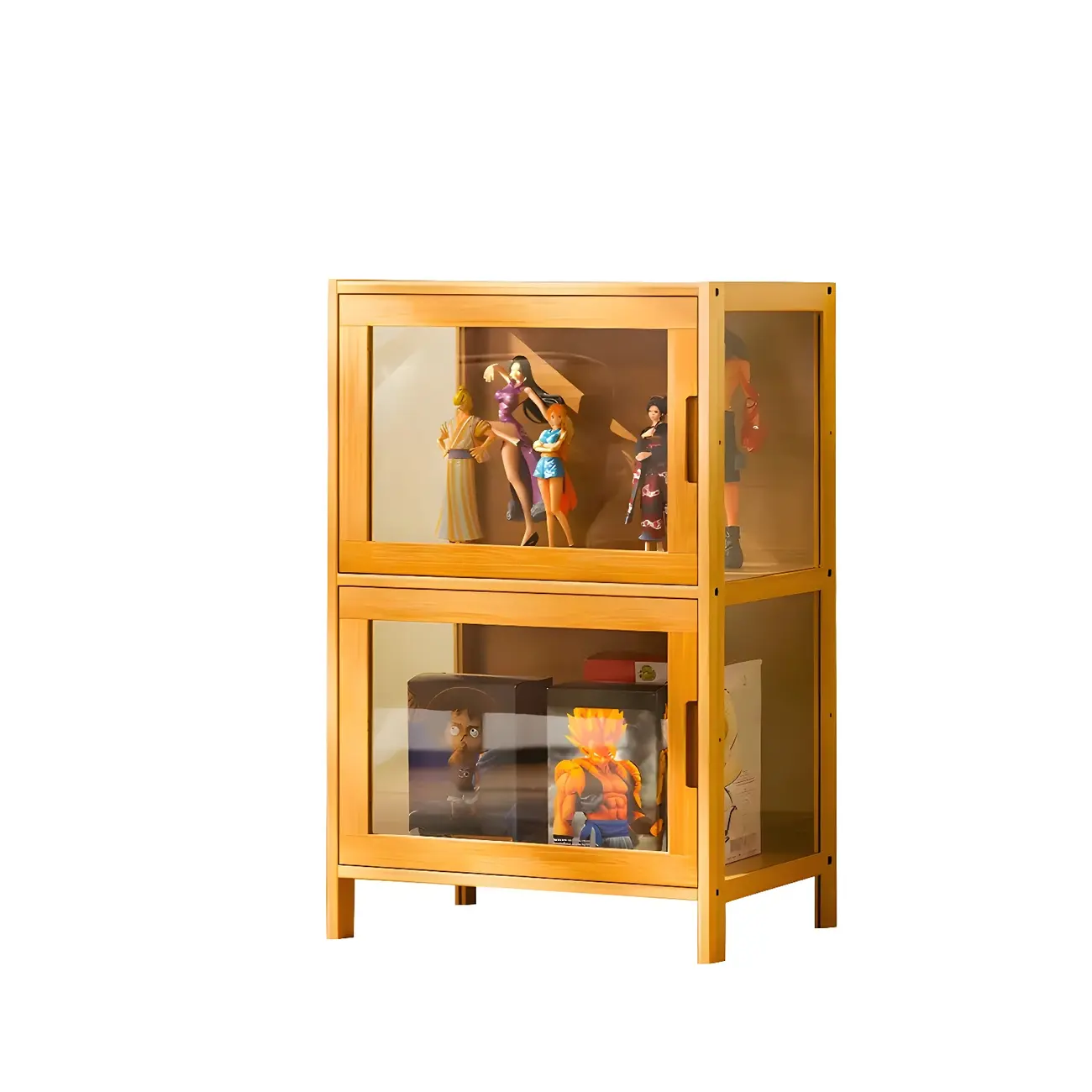 Modern Bamboo Tall Curio Cabinet with Glass Doors Image - 23 | homeyfad