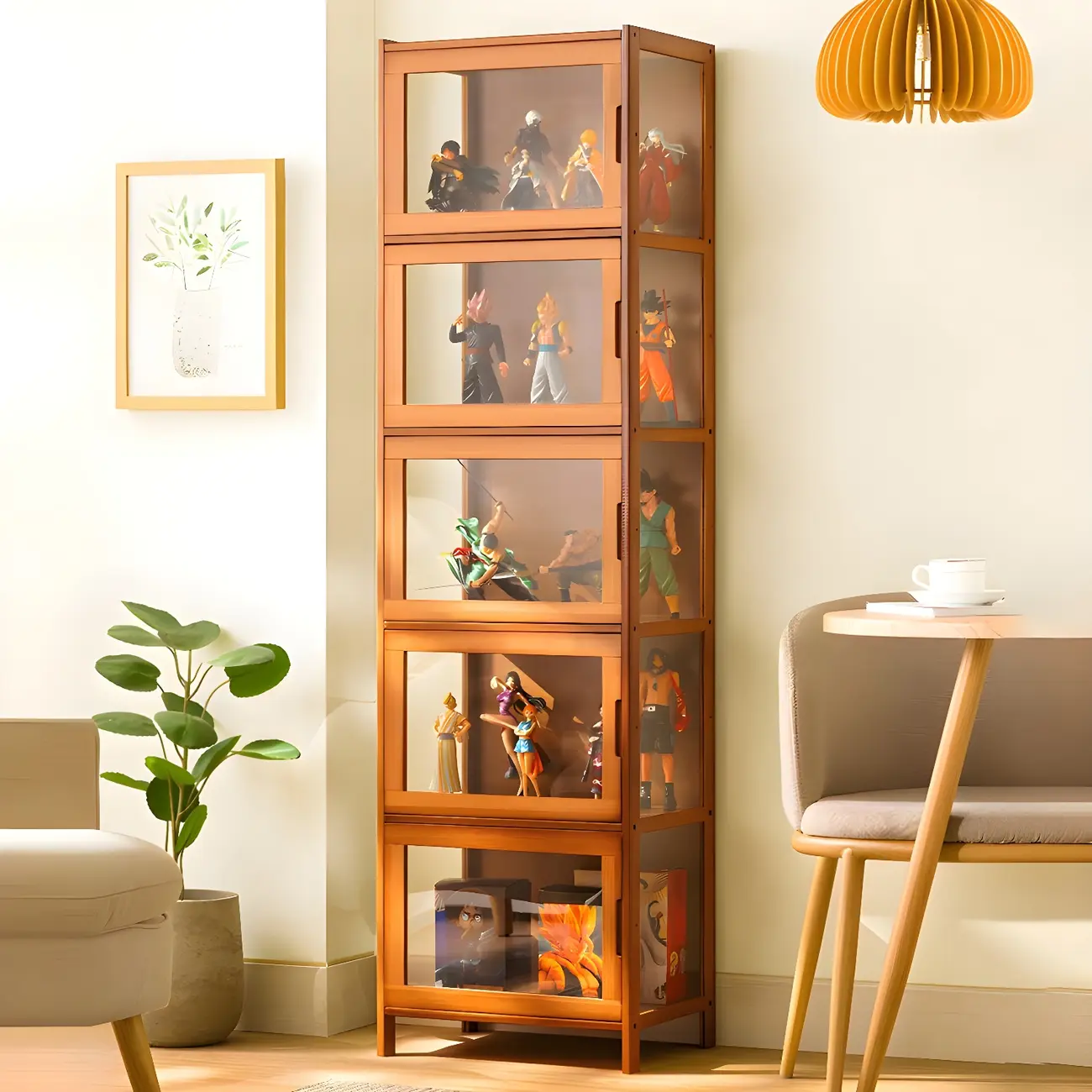 Modern Bamboo Tall Curio Cabinet with Glass Doors Image - 7 | homeyfad